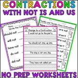 Contractions Worksheets and Activities With Not Is and Us