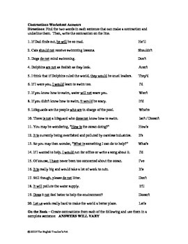 Contractions Worksheets and Answer Key by The English Teacher's Pet