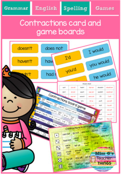 Preview of Contractions cards - snap & matching games, game boards dice games with answers