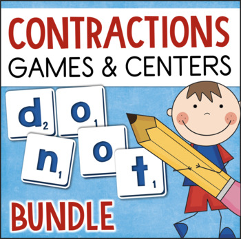 Preview of Contractions Game Practice Activities Reading Centers Bundle