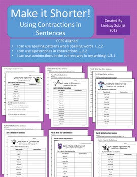 Preview of Contractions in Sentences: 2nd - 3rd Grade Common Core Practice Packet