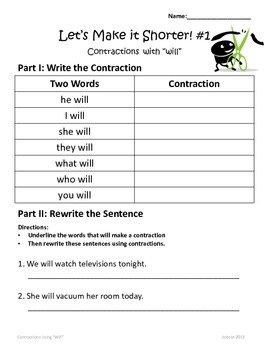 Contractions in Sentences: 2nd - 3rd Grade Common Core Practice Packet