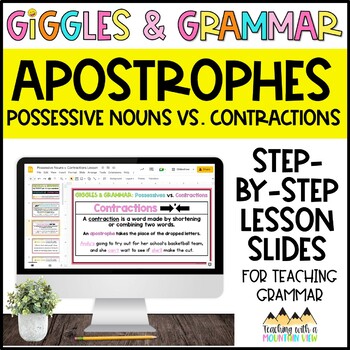 Preview of Contractions vs. Possessive Nouns | Apostrophes Grammar Lesson Slides