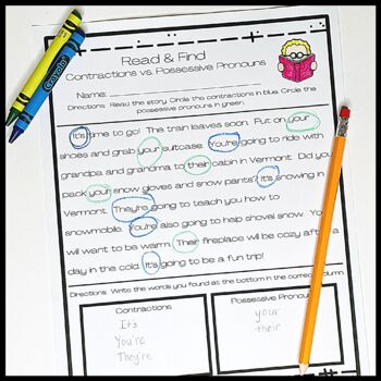 Contractions vs. Possessive Pronouns Worksheets by Happy Reading With Katie