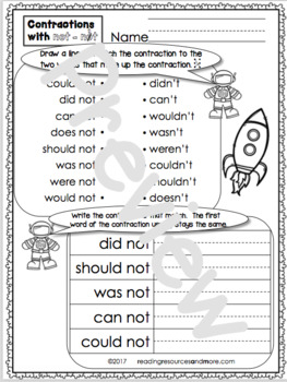 Contractions with 'Not' Printables and Activities by Reading Resources