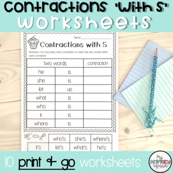 Preview of Contractions Worksheets | printable | 1st to 3rd grade | contractions with s