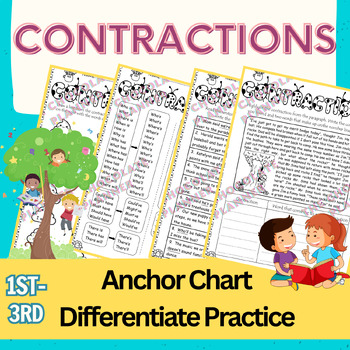 Preview of Contractions worksheets | Contractions Anchor Chart and Practice Worksheets