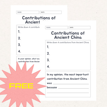 Preview of Contributions of Ancient China FREE Worksheet