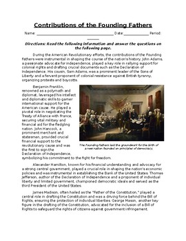 Preview of Contributions of the Founding Fathers: Informational Text, Images, & Assessment