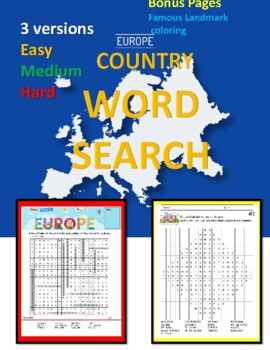 Preview of Contries of Europe Word Search  Word Puzzle Game Worksheet 3 versions