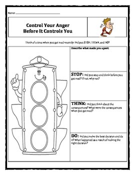 Control Your Anger Before It Controls You worksheet | TPT