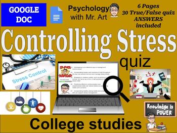 Preview of Controlling Stress quiz- university - 30 True/False Questions with Answers 