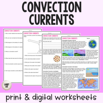 Preview of Convection Currents - Reading Comprehension Worksheets