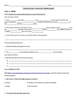 Preview of Convection Currents WebQuest