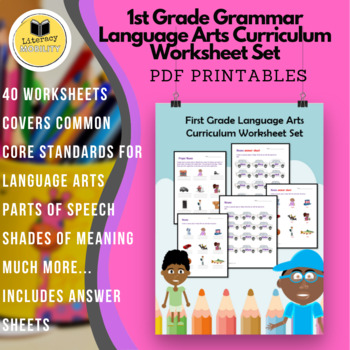 Preview of First Grade Grammar Language Arts Curriculum Worksheet Set