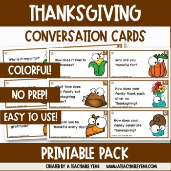 Conversation Cards Thanksgiving Great for ESL Students by A Teachable Year