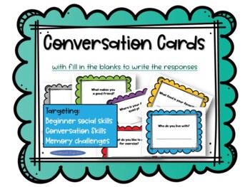 Preview of Conversation Cards - beginner social skills & memory support