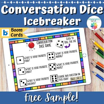 Preview of Conversation Dice Game Task Cards + Boom Cards™ Speech Therapy FREE SAMPLE