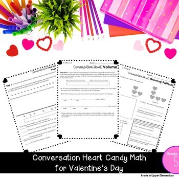 Preview of Conversation Candy Heart Math - 5th Grade, Valentine's Day Activities