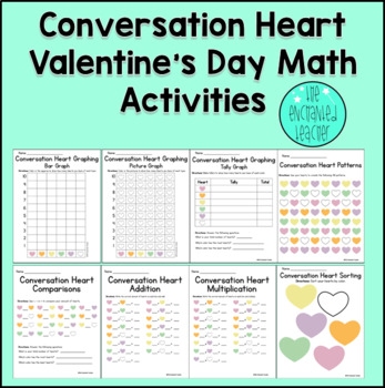 Preview of Conversation Heart Math Activities | Valentine's Day | Add | Multiply | Patterns