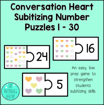 Preview of Conversation Heart Numbers 1-30 Puzzles | Valentine's Day Math | Subitizing