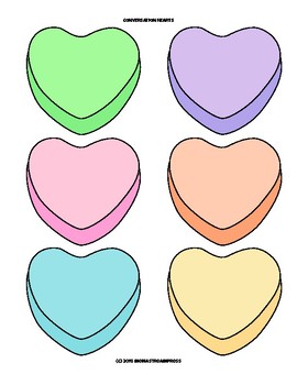 Preview of Conversation Hearts - 6 colors, blanks, and 42 messages