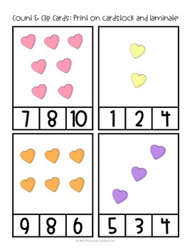Valentine's Day Count and Clip cards - Counting Mats | TpT