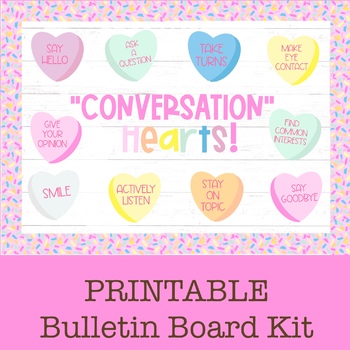 Preview of Conversation Hearts Speech Therapy Bulletin Board Kit, Valentine’s Day, Social