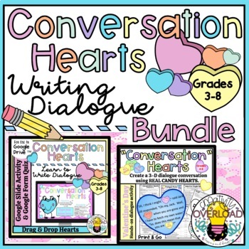 Preview of Conversation Hearts Writing Dialogue BUNDLE/Drag & drop & 3-D candy activities