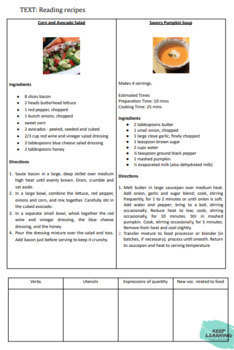 Conversation Lesson Plan on Cooking with Activities and Material