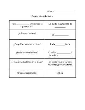 Preview of Conversation Practice: Classes / Oral Exam Script Questions in Spanish / Español