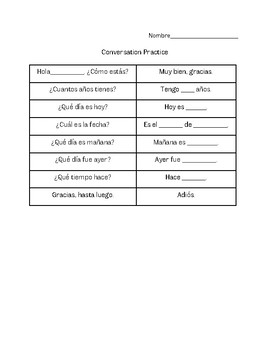 Preview of Conversation Practice / Oral Exam Script Spanish - Date/Weather (conversación)