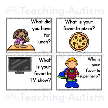 Conversation Starters Visuals Task Cards Social Skills by Teaching Autism