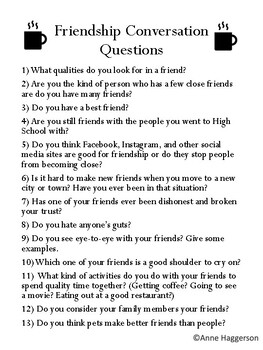 Conversation Questions about Friendship | TpT