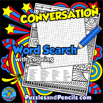 Preview of Conversation Skills Word Search Puzzle with Coloring Activity | Social Skills