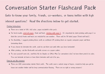 Preview of Conversation Starter Flashcards - 200