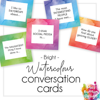 Preview of Conversation Starter Ice Breaker Cards - Bright Watercolour Design
