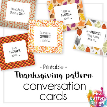 Preview of Conversation Starter Ice Breaker Cards - Thanksgiving Themed
