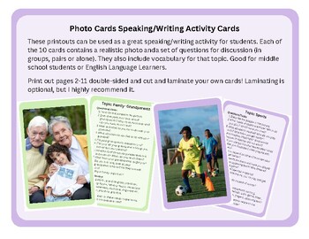 Preview of Conversation Starter Photo Flashcards ELA/ESL