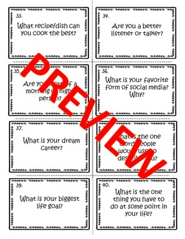 Conversation Starter Task Cards - Learn About Me | TPT