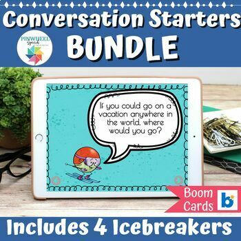 Preview of Conversation Starters Boom Cards™ Bundle Speech Therapy Group Icebreakers