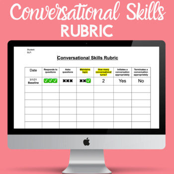 Preview of Conversational Skills Rubric | Data Collection | Speech Therapy | Social Skills