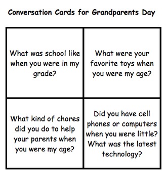 Preview of Conversations Cards for Grandparents Day