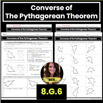Preview of Converse of the Pythagorean Theorem | 8.G.6 | Notes & Worksheet