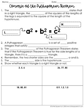 Converse of the Pythagorean Theorem Notes | TpT