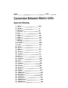 Preview of Conversion between Metric Units