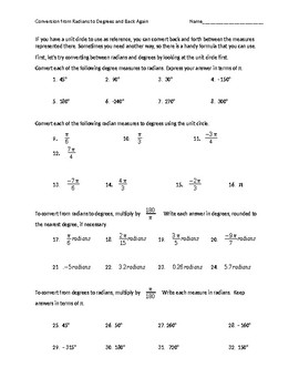 Preview of Conversion Between Radians and Degrees