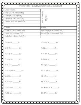 Preview of Conversion Worksheet - Liquid, Volume, and Weight