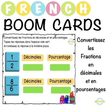 Preview of Conversion de fractions en décimales et en pourcentage - French Boom Cartes™