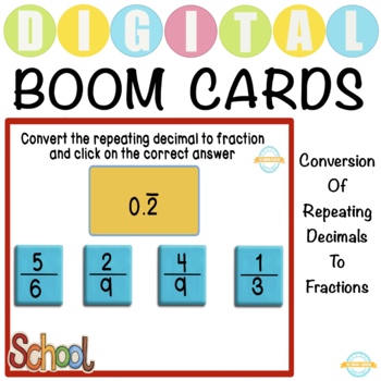 Preview of Conversion of Repeating Decimals to Fractions - Boom Cards™